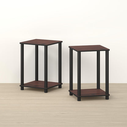 Handa 2-Tier Side Table, Set of 2 End Table, Night Stand, for Living Room, Bedroom, Dark Mahogany/Black