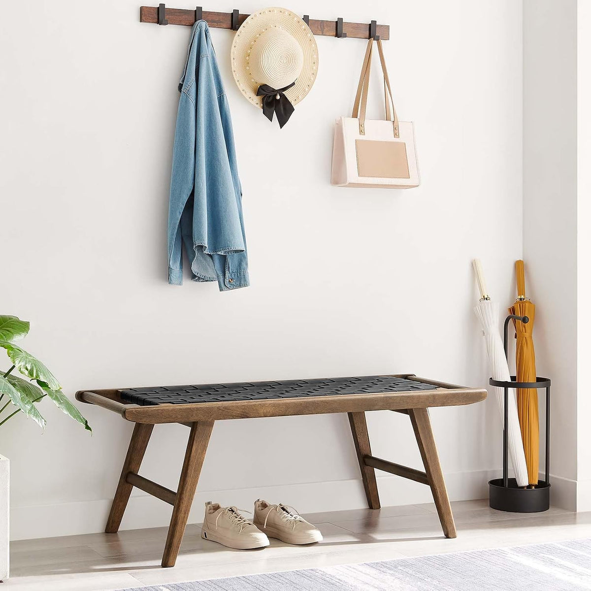 Modway Saoirse 47" Faux Leather Wood Bench in Walnut Black