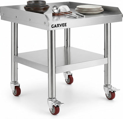 Garvee Stainless Steel Equipment Stand 24x24 Inch with Wheels Mobile Commercial Grill Table NSF Certified Heavy Duty with Adjustable Undershelf and Casters