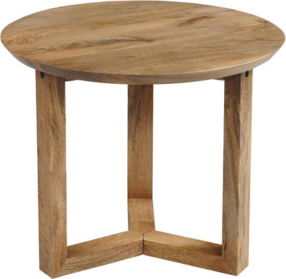 TUP THE URBAN PORT Nina 18.5" Round Handcrafted Side End Table | Natural Brown Mango Wood