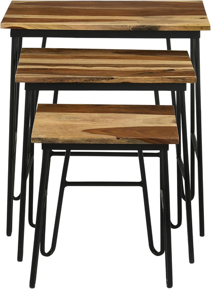 Natural and Black 3 Nesting Table with Hairpin Legs