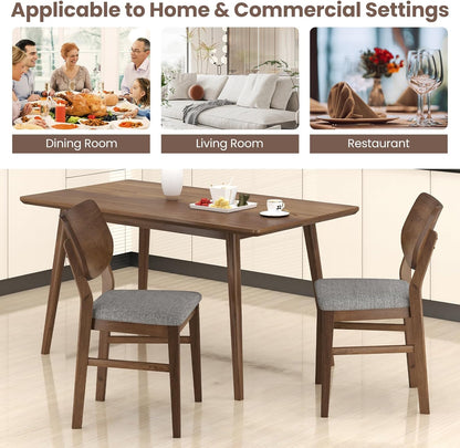 Giantex Wooden Dining Chairs Set of 4, Farmhouse Upholstered Kitchen Chairs w/Rubber Wood Frame, Gray Padded Seat, Curved Back, Armless Fabric Side Chairs for Dining Room, Living Room