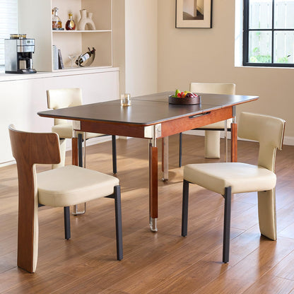GrandNoor Beige Dining Chairs Set of 4,Faux Leather Dining Chairs with Soft Cushion,Comfortable Upholstered Armless Dining Room Chairs with Curved Plywood Back