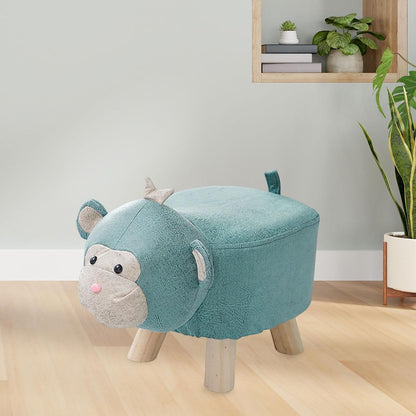 Wooden Animal Footstool Ottoman for Home Decor, Blue Monkey
