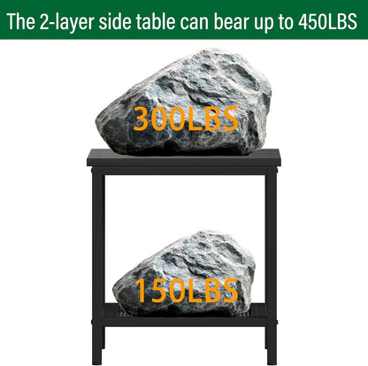 Outdoor Side Table with Storage 2-Tier Patio End Tables Black | Outdoor Accent Table Small Side Table For Pool, Deck, Garden