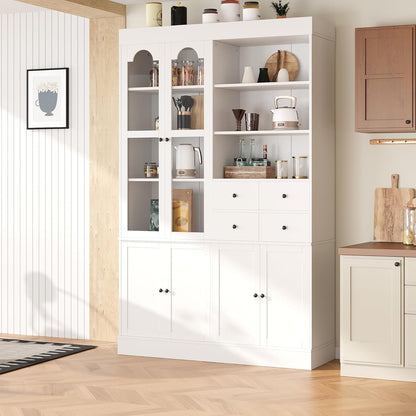 47" Tall Storage Cabinet Pantry Cabinet:with Pull-Out Trays for Kitchen | 47"Tall Storage Cabinet:With Doors and Shelves,Kitchen Pantry Cabinet With Hutch,4 Drawers,Pantry Storage With Pull-out Trays