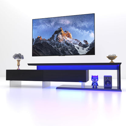 LED TV Stand for 65 75 85 Inch TV, Extendable Entertainment Center | 60 70 80 90 Inch TV Console Equipped with Light String, Two Pull-Down Door, TV Table for Living Room, Black