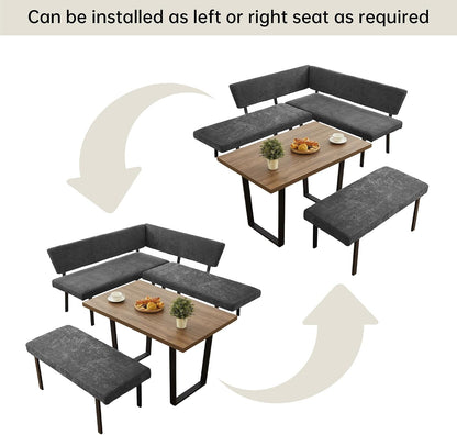 HIPIHOM 3-Piece Corner Dining Table Set with Bench, 67 Inch Space-Saving Breakfast Nook for Kitchen & Dining Room (Walnut Table & Grey Bench)