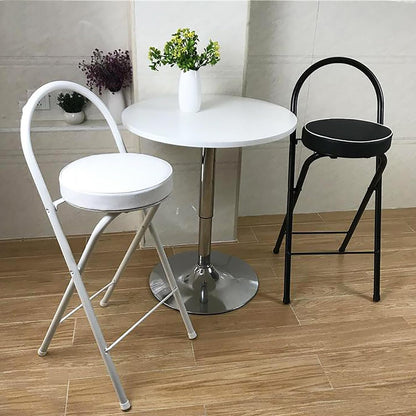 QQXX Folding Bar Stool with Footrest,Leather Padded Folding Kitchen Stool,Portable Counter Height Foldable Stool Tall Bar Stools for Outdoor Kitchen Shop Cafe(2 Pc, White Seat Height 27.5")