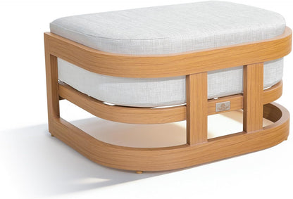 PEAK HOME FURNISHINGS Outdoor Patio Ottoman in Aluminum with Cushion, Teak Finish