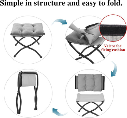 15"(H) Folding Ottoman, Foldable Footrest Stool, Portable Small Foot Stool for Couch, Collapsible Foot Rest Ottoman for Sofa, Accent Padded Ottomans for Living Room, Bedroom, Black