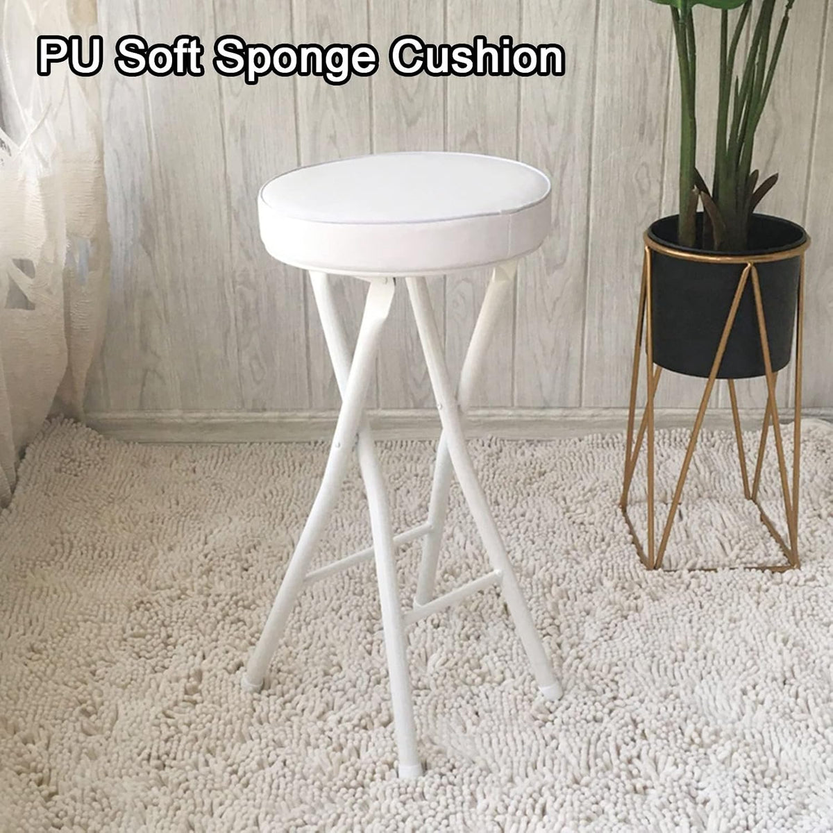 Home Folding Stool, Heavy Duty Folding bar Stool Collapsible Padded Round Stool with 300 Pound Capacity (Color : White, Size : 24in) 1