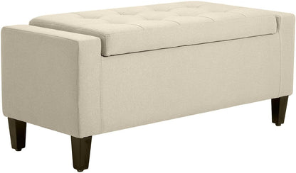 Contemporary Linen Tufted Storage Ottoman Bench Lift Top Beige Trendy Design Premium Fabric Durable Structure Spacious Storage