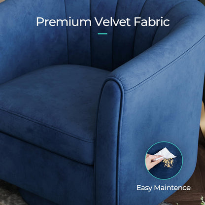 LINSY Large Swivel Accent Chair with Ottoman, Velvet Barrel Chair with Footrest, Modern Upholstered Comfy Reading Chair Armchair for Living Room, Bedroom, Study Room, Office, Blue