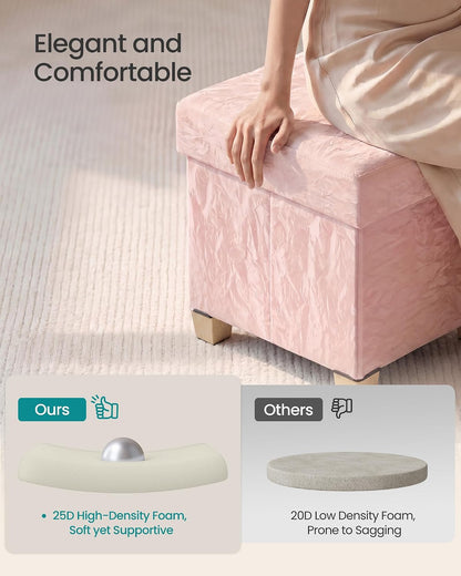 SONGMICS Storage Ottoman Bench, PU Leather Foldable Footrest, Padded Seat | Chest for Bedroom, 43.3 x 15 x 15.7 inches, Jelly Pink, MINOTA Collection ULSF524SA01