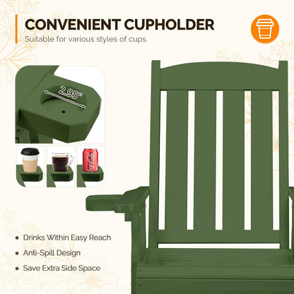 VINGLI Outdoor Glider Chair Wood Patio Glider with Cup Holder, Porch Glider with Smooth Rocking Mechanism, Heavy Duty 600 LBS, Dark Green
