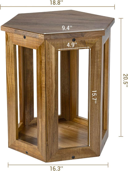 MyGift Hexagon Acacia Wood End Table with Shelf – 20-Inch Tall Small Side Table for Living Room or Bedroom