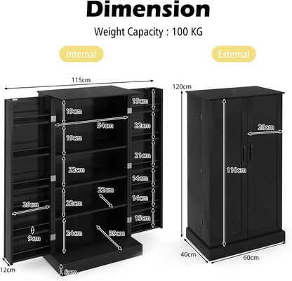 GiantexUK Kitchen Cupboard, Wooden Buffet Pantry Cabinet with 17 Shelves and 2 Doors, Multifunctional Storage Organizer for Living Room Dinning Room (Black, 60 x 40 x 120cm)
