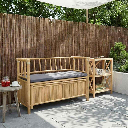 Bamboo Garden Storage Bench 110 x 47 x 80 cm, Outdoor Patio Seat with Hidden Compartment, Natural Finish Post Leg Design for Indoor or Outdoor Use