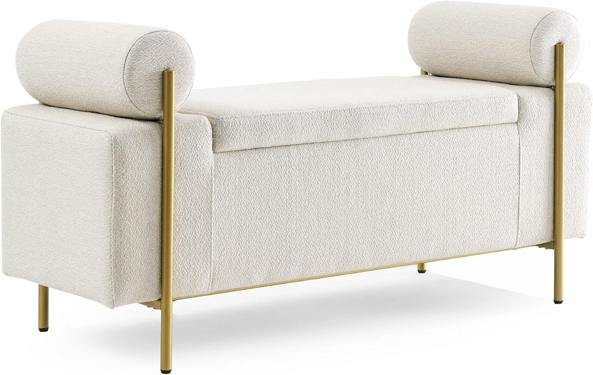 Storage Ottoman for Bedroom 44" with Safety Hinge, Upholstered Entryway Bench, Modern Linen Foot Rest with Arms,for Bedroom, Living Room, Entryway (Beige)