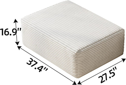 37.4" Plush Corduroy Ottoman, Upholstered Cloud Ottoman for Couch in a Box, Modular Sectional Couches for Living Room, Compressed Memory Foam, No Assembly Require, White