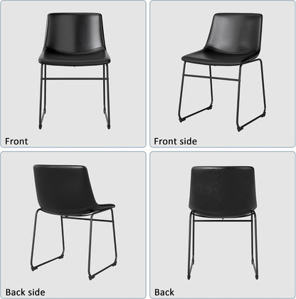 GOTMINSI Dining Chairs Set of 4, 18 Inch Modern Dinner Chairs, PU Leather Armless Dining Room Chairs with Sturdy Metal Legs and Upholstered Backrest for Kitchen (Black)