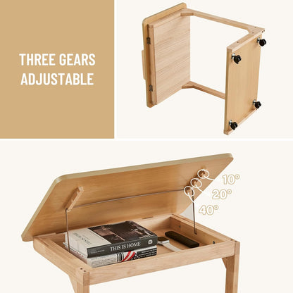 Uniclinens Rolling Side Table Desk Sofa - C Shape Couch End Table with Wheels, Mobile Wooden Slim Sofa Tray, Movable Small Couch Desk for Living Room Bedroom, Natural
