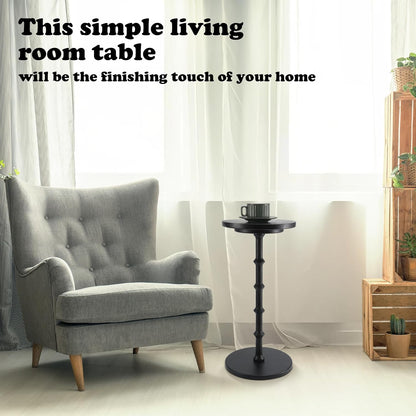 Marsui Black Pedestal Cocktail Side Table Solid Wood Martini Side Table for Couch Small Place Living Room Bedside Area