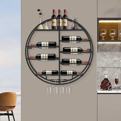 Round Wall Mounted Wine Rack 23.6Inch Metal Wine Display Rack Wine Glass Goblet Holder Bottle Holder for Bar Wine Cellar Kitchen Storage Display (Black)