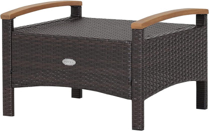 Tangkula 2 Piece Patio Rattan Ottomans, Outdoor Wicker Footstool w/Acacia Wood Handles, Soft Zippered Cushions, 3-in-1 Function Footstool Seat & Side Table for Backyard, Balcony, Poolside (Red)