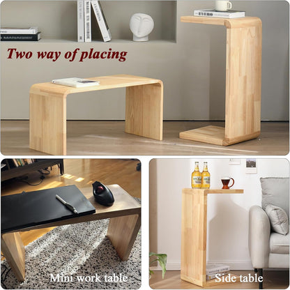 C-Shaped Side Table, Solid Wood End Table for Couch Sofa and Bed, Wooden C Tables for Living Room Bedroom, Small Snack Tray Table for Space Saving (2, 24.4" H-Brown)