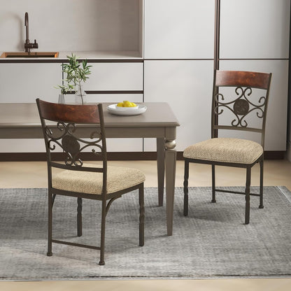 GOFLAME Dining Chairs Set of 2, Upholstered Kitchen Chairs with Padded Seat & Ergonomic Backrest, Farmhouse Armless Side Chairs with Metal Frame for Dining Room, Restaurant, Brown