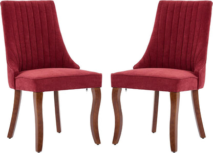 Aoowow Linen Blend Upholstered Dining Chairs Set of 2,Channel Tufted Dinner Chairs for Kitchen with Solid Wood Legs,Neutral Fabric Side Chairs for Dining Room,Living Room(Wine Red)