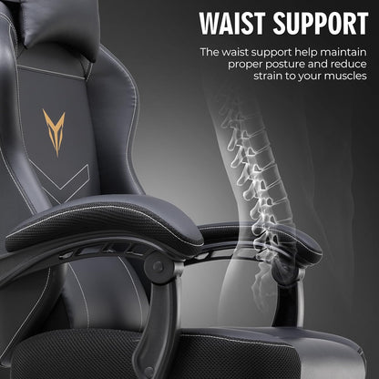 GTPLAYER Gaming Chair, Office Chair High Back Computer Chair with Foot Rest for Adults, Leather Desk Chair Executive Ergonomic Height Adjustable with Headrest and Lumbar Support, 300lbs Black