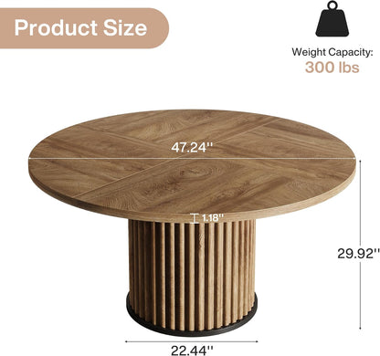 Tribesigns 47.24" Brown Round Dining Table for 4-6 People