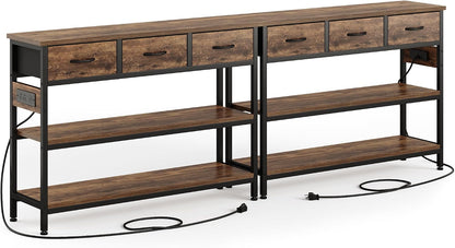 2 Pack Entryway Table with Outlets, 3 Fabric Drawers, 43in | 43.3"W x 11.8"D entry table with 2 outlets, 2 USB ports, swappable plug side, adjustable feet and anti-tip kit.