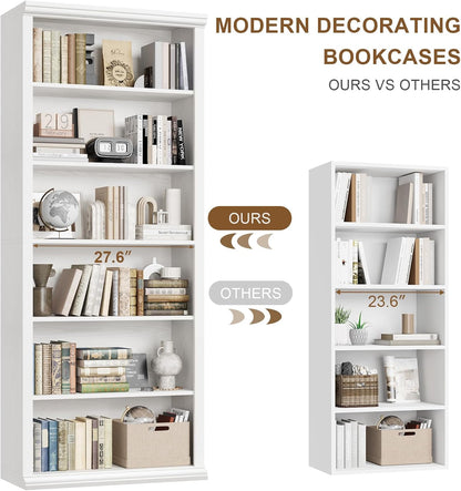 Rresyet Bookcase and Bookshelves, 28" W Tall Bookshelf, White
