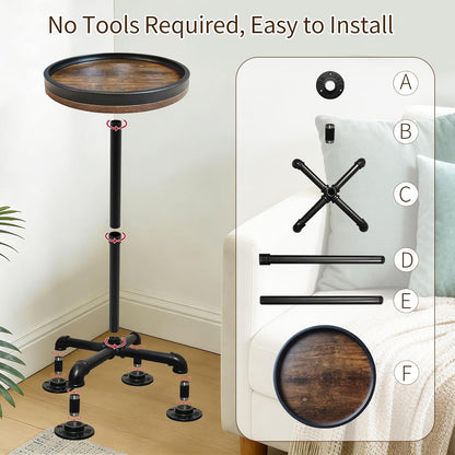 Small Round Side Table for Small Spaces, Pedestal Drink Table with Non-Slip Feet, Martini Table No-Tool Assembly for Living Room, Bedroom, Narrow Corners, Sofa, Bathroom