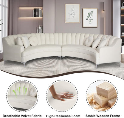 Legend Vansen Semicircle Modular Curved Velvet Sectional Sofa,141.34”Oversized Arc Sofa,Modern Cloud-Like Deep Seat Couch for Living Room Apartment Office Conference Space (2, Cream)