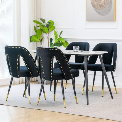 Aoowow Modern Dining Chairs Set of 6, Velvet Upholstered Side Chairs with Nailheads and Gold Tipped Black Metal Legs,Blue (Blue)