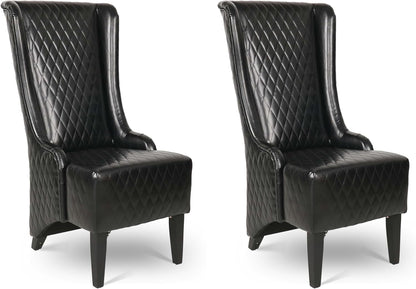 Henf High Back Dining Chair Set of 2, Upholstered Wing Back Dining Chairs King Throne Royal Chair, Retro Accent Dinner Chairs for Dining Room, Dressing Room, Bedroom, Living Room, Black PU Leather