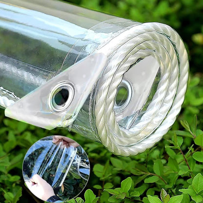 6' X 8' Clear Vinyl Tarp, 14 Mil Clear Tarps Heavy Duty Water Resistant, 400g/m² Thickened Tear Resistant with Metal Grommets, for Patio Porch and Garden Chicken Coop