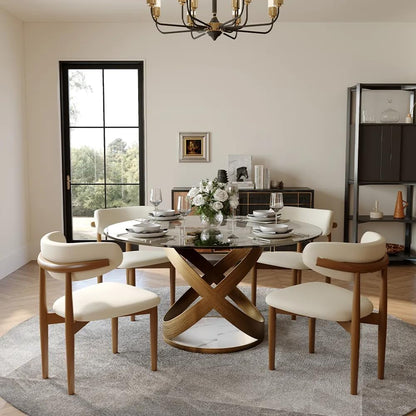 POVISON 51" Modern Round Dining Table, Glass Round Kitchen Table for 4, Tempered Glass Dining Room Table top with Bronze X Carbon Steel Base (Dining Table Only)