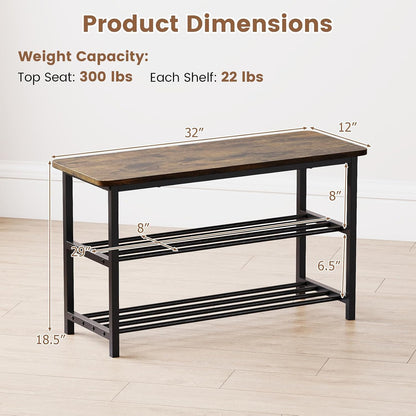 Giantex 3-Tier Shoe Bench, 32" L Shoe Organizer Storage Bench with Metal Slat Shelves & Seat, Front Door Shoe Rack for Entryway, Hallway, Bedroom, Living Room