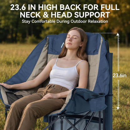 Huskfirm Camping Chair with Canopy Shade, Folding Oversized Beach Chair with Canopy, Heavy Duty Canopy Chair with Cup Holders, Carry Bag, Supports 400 lbs, for Beach, Sports, Fishing, Lawn Blue