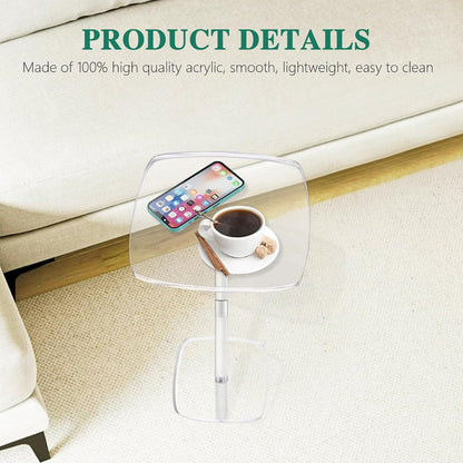 Square Drink Table, 10" Lx10 Wx21.6 H Acrylic Side Table for Small Spaces, Clear Pedestal Side Table, Cocktail Martini Table for Living Room, Bedroom, Sofa, Chair, Clear