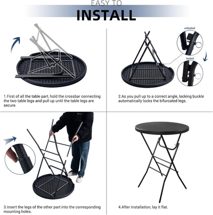 Byliable 32in Cocktail Folding Table, Round High Top Bar Table, Black | Portable Foldable Design with Removable Legs, Two Folding Methods, HDPE Tabletop, Indoor Outdoor for Parties, Patio, Events