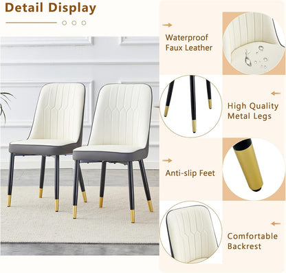 Round Dining Table Set for 4, 45''Marble Grain Dining Room Table Set for 4 with Upholstered Chairs, Modern Dinner Table Set for Kitchen Dining Room