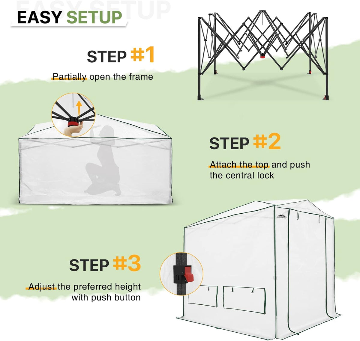 EAGLE PEAK Instant Pop-up Greenhouse, Indoor Outdoor Plant Gardening Green House, Roll-Up Zipper Doors and Side Windows, Heavy Duty Walk in 8x6 ft, Woven PE Top, White