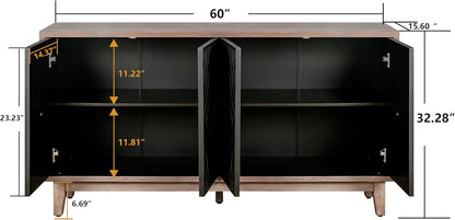 60 Inches Black Large Farmhouse Sideboard Buffet with Storage, Retro Credenza Console Table with Adjustable Shelves for Kitchen, Dining Room, Living Room, Entryway, Antique Black